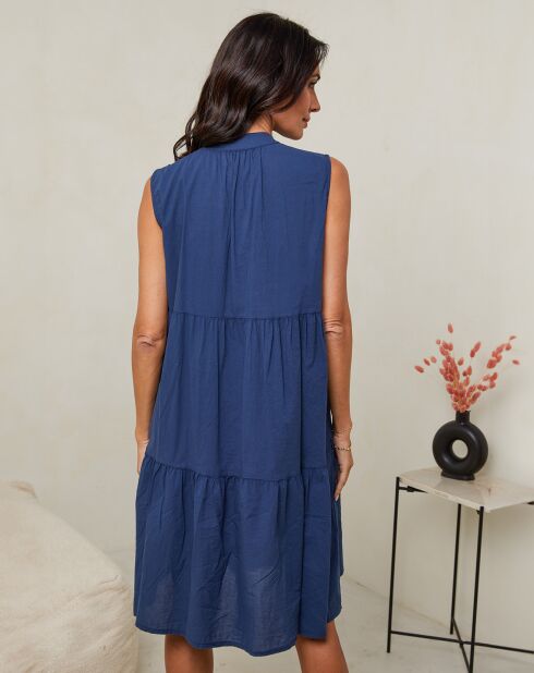 Marineblauwe Hortance jurk van 100% linnen