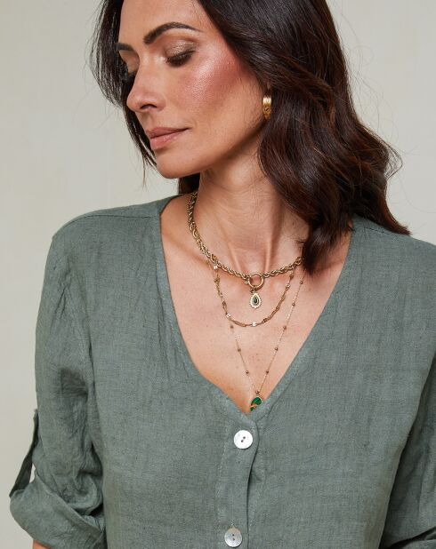 Khakifarbenes Top aus 100% Leinen