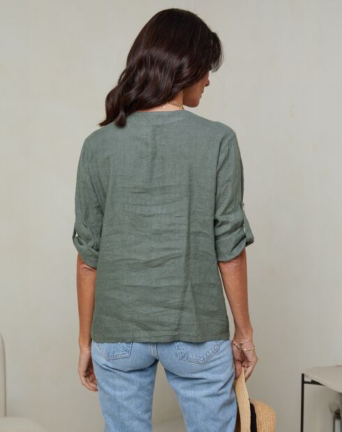 Khakifarbenes Top aus 100% Leinen