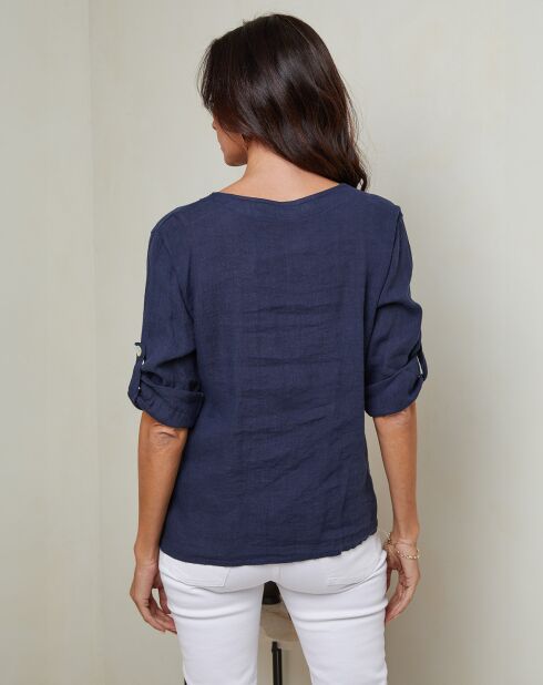 Maude marineblauwe top van 100% linnen