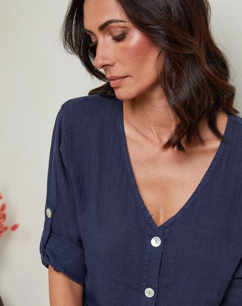 Maude marineblauwe top van 100% linnen