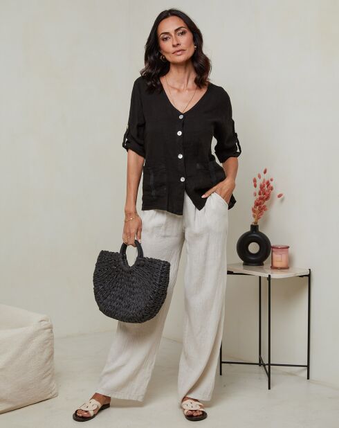 Maude zwarte top van 100% linnen