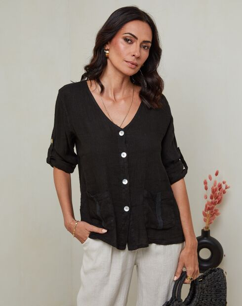 Maude zwarte top van 100% linnen