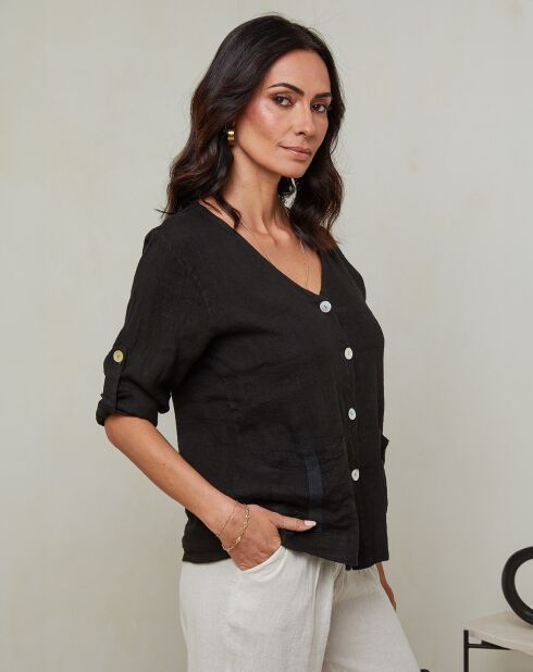 Maude zwarte top van 100% linnen