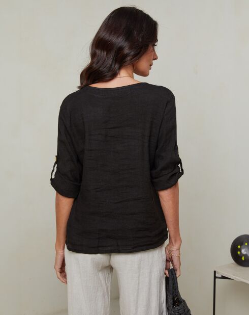 Maude zwarte top van 100% linnen