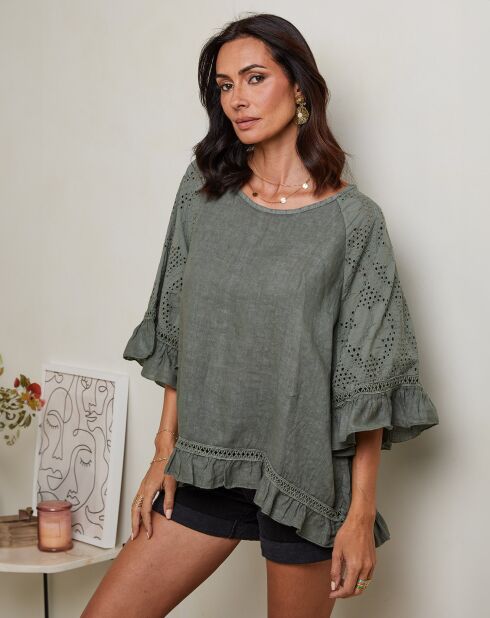 Claudine khaki tuniek van 100% linnen