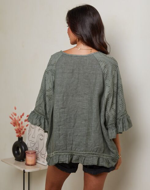 Claudine khaki tuniek van 100% linnen