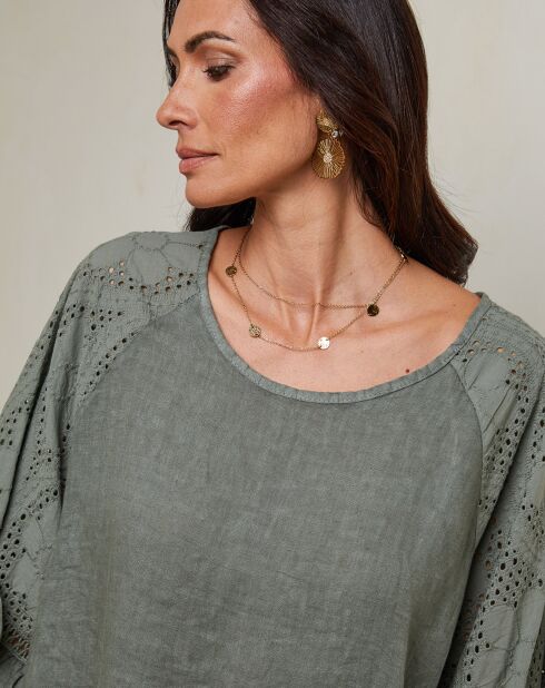 Claudine khaki tuniek van 100% linnen