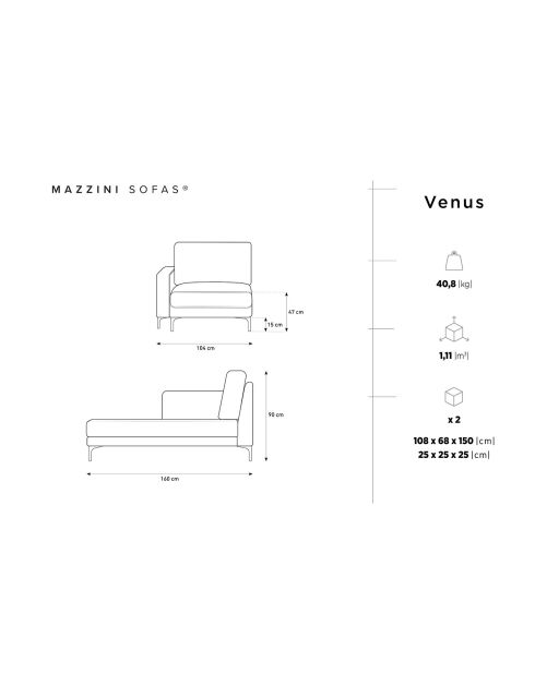 Chaise Longue Gauche Venus gris foncé - 160x104x90 cm