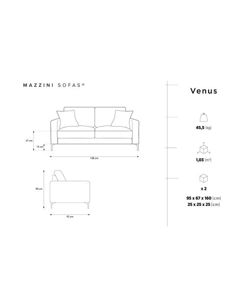 Canapé Venus 2 Places beige - 158x92x90 cm
