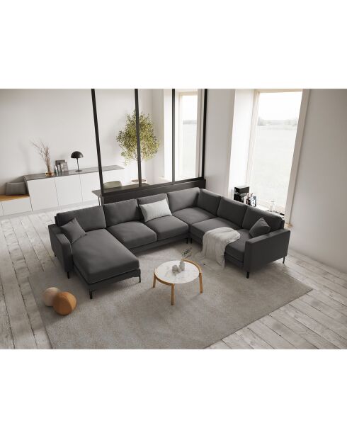 Canapé Panoramique droit Velours Venus 6 Places gris - 326x236x90 cm