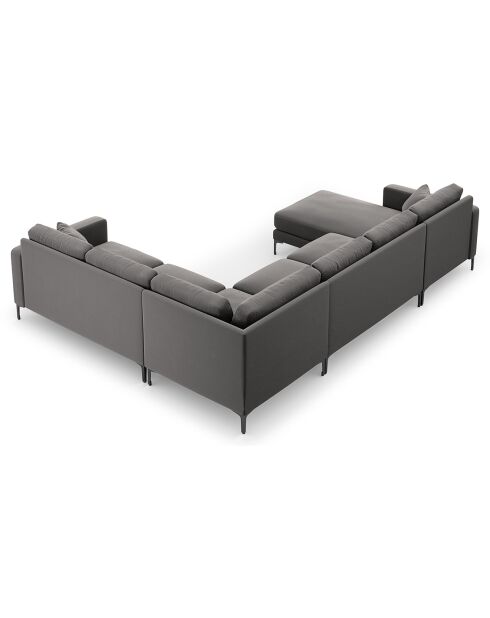 Canapé Panoramique droit Velours Venus 6 Places gris - 326x236x90 cm