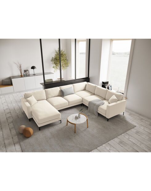 Canapé Panoramique droit Velours Venus 6 Places beige clair - 326x236x90 cm