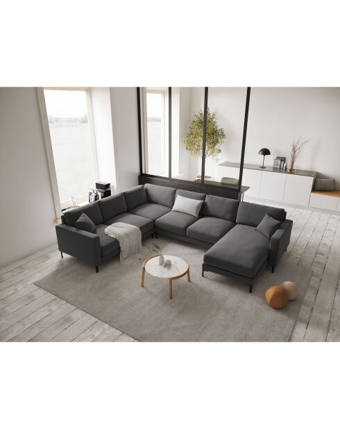 Canapé Panoramique gauche Velours Venus 6 Places gris - 326x236x90 cm