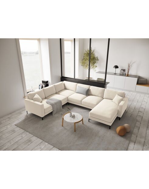 Canapé Panoramique gauche Velours Venus 6 Places beige clair - 326x236x90 cm