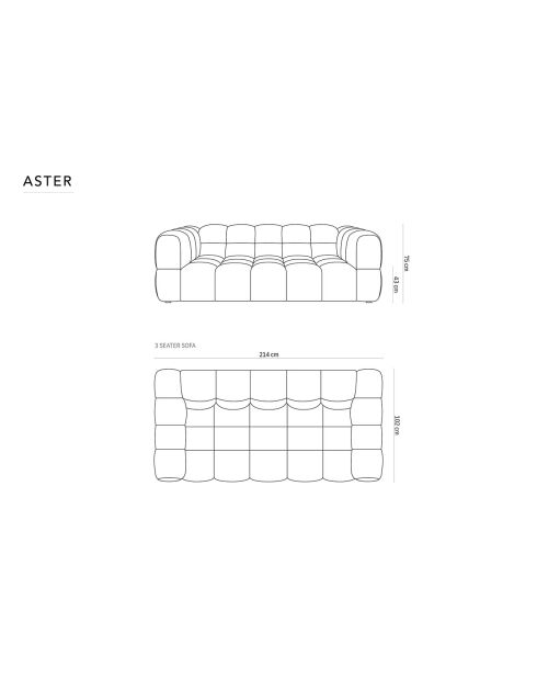 Canapé Velours Aster 3 Places gris clair - 214x102x75 cm