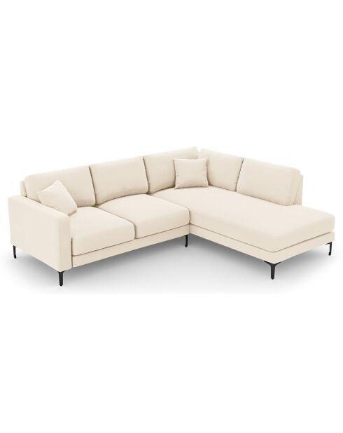 Canapé d'angle Droit Velours Venus 5 Places beige clair - 254x185x90 cm