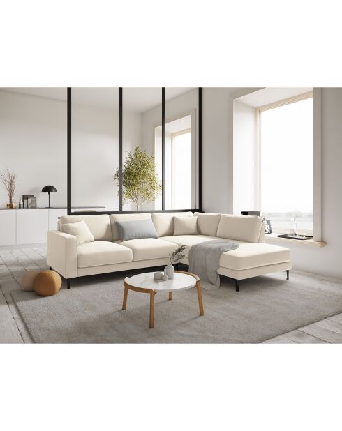 Canapé d'angle Droit Velours Venus 5 Places beige clair - 254x185x90 cm