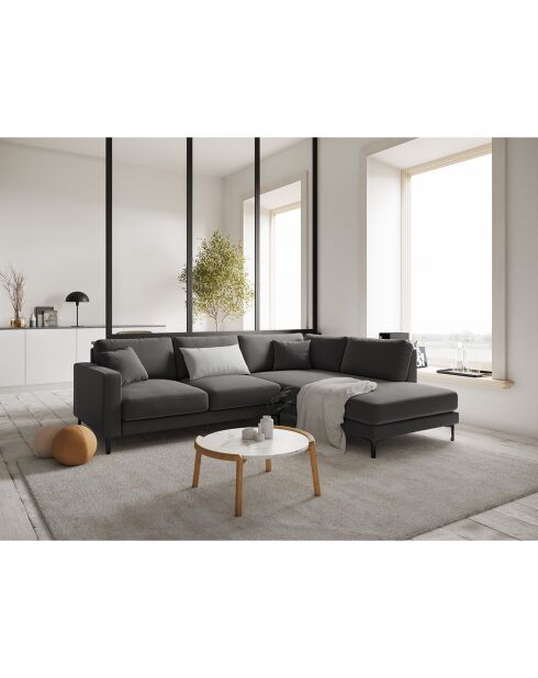 Canapé d'angle Droit Velours Venus 5 Places gris - 254x185x90 cm