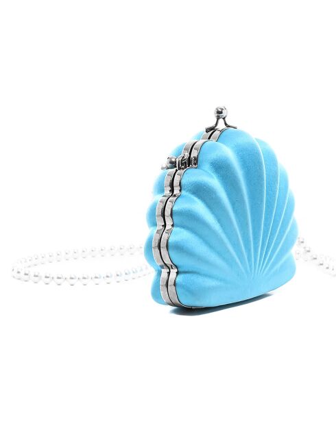 Minaudière bandoulière Coquillage en Toile Perles bleue - Neuf avec étiquette - L.16 cm