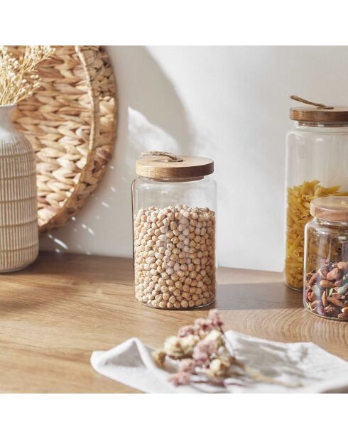 Barattolo in acacia trasparente - 10x17x10 cm