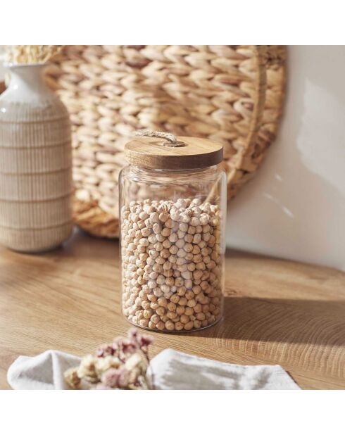 Barattolo in acacia trasparente - 10x17x10 cm