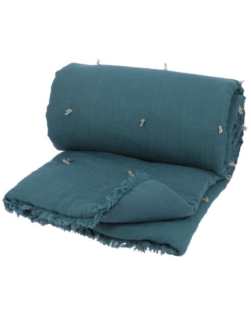 Colcha Etamine en mezcla de lino con forma de pavo real, 140 x 240 cm