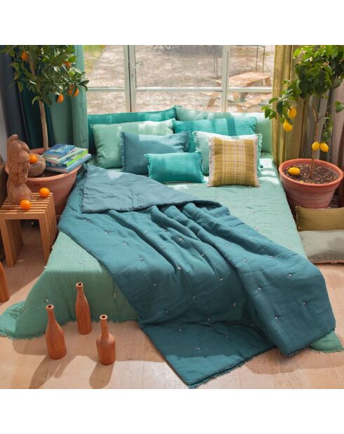 Colcha Etamine en mezcla de lino con forma de pavo real, 140 x 240 cm