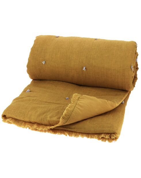 Bettdecke Etamine aus Leinen, gemischt, tabakfarben, 140 x 240 cm