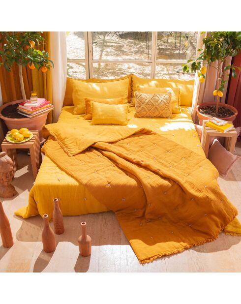 Bettdecke Etamine aus Leinen, gemischt, tabakfarben, 140 x 240 cm