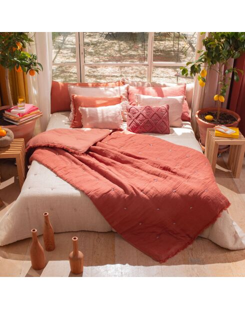 Bettdecke Etamine, Leinenmischung, Terrakotta, 140 x 240 cm