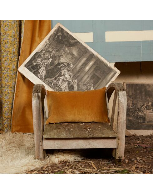 Anna Kissenhülle aus Samt mit Tabakmischung aus Leinen - 30x45 cm