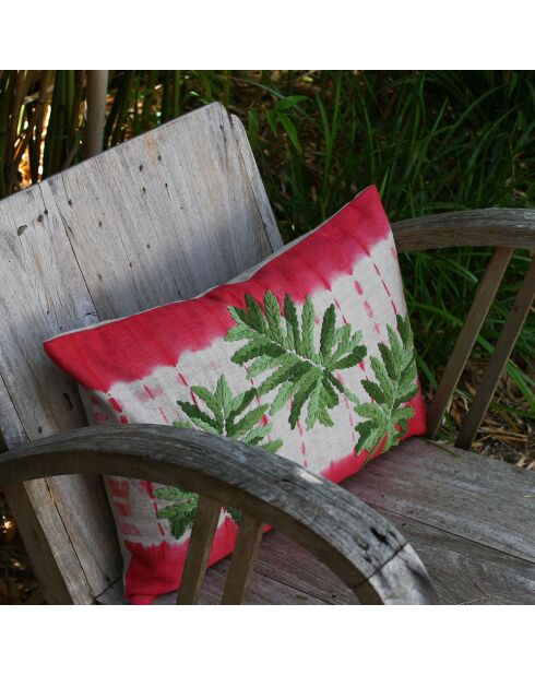 Funda de cojín en mezcla de lino y frambuesa tropical, 35 x 50 cm