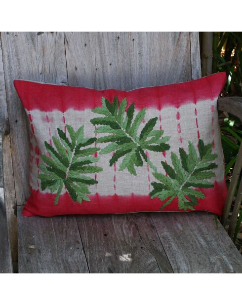 Funda de cojín en mezcla de lino y frambuesa tropical, 35 x 50 cm