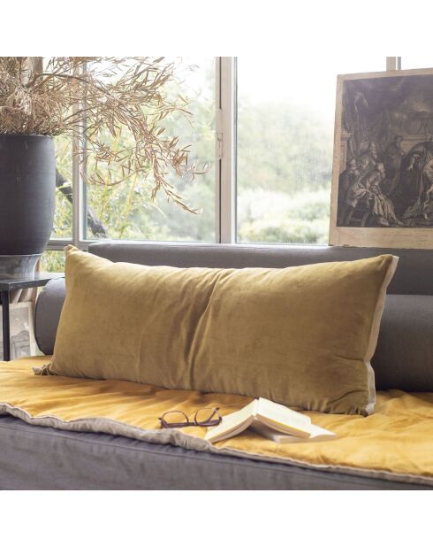 Funda de cojín Medicis de terciopelo verde oliva - 45x100 cm