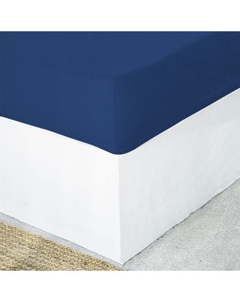 Sábana bajera ajustable Hortense de lino lavado azul