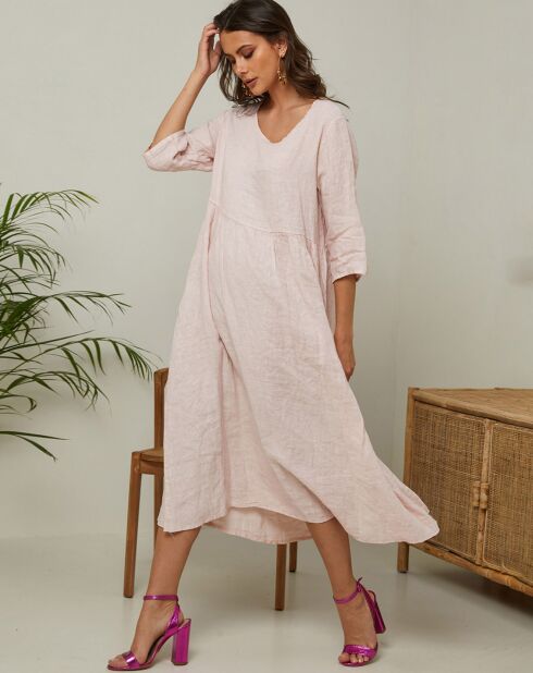 Robe 100% Lin Gatsi rose poudre