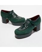 Derbies en Cuir et Velours de Cuir Mam vertes - Talon 7 cm