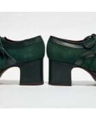 Derbies en Cuir et Velours de Cuir Mam vertes - Talon 7 cm