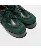 Derbies en Cuir et Velours de Cuir Mam vertes - Talon 7 cm