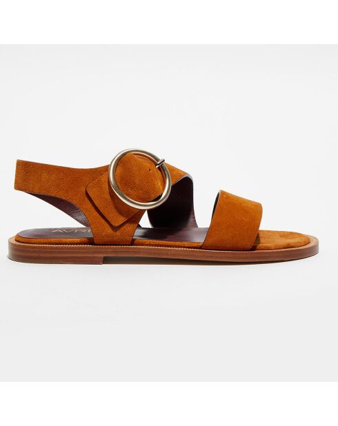 Travers Cognac-Ledersandalen aus Samt