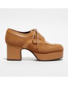 Derbies en Velours de Cuir Mam beiges - Talon 7 cm