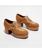 Derbies en Velours de Cuir Mam beiges - Talon 7 cm