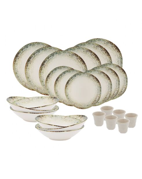 Juego de platos de cerámica verde jade, 24 piezas