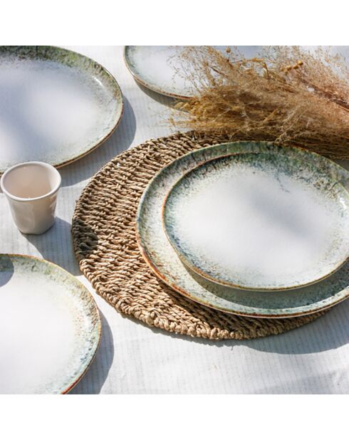 Juego de platos de cerámica verde jade, 24 piezas