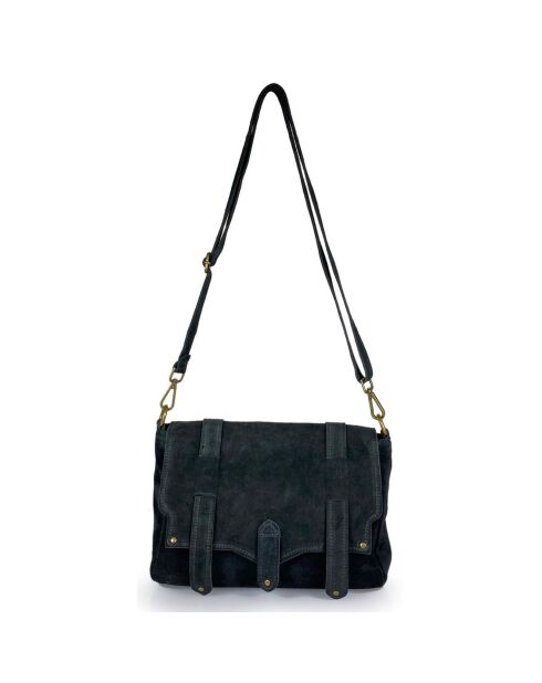 Sac bandoulière en Cuir Agave noir - 30x21x8 cm