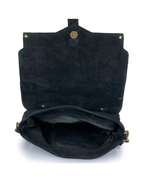 Sac bandoulière en Cuir Agave noir - 30x21x8 cm