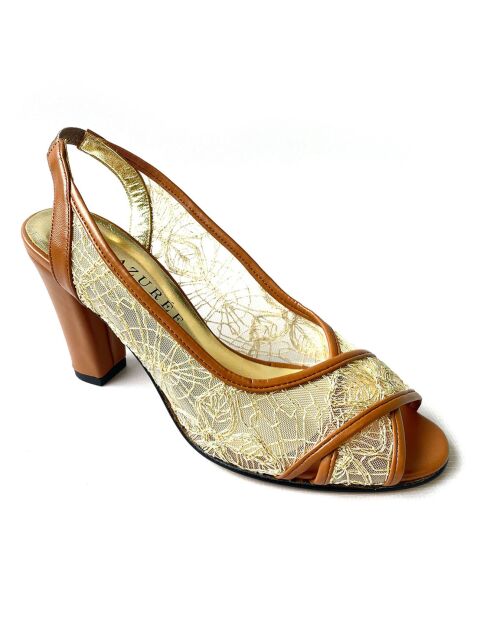 Slingbacks en Cuir Katia cognac/beige - Talon 7 cm