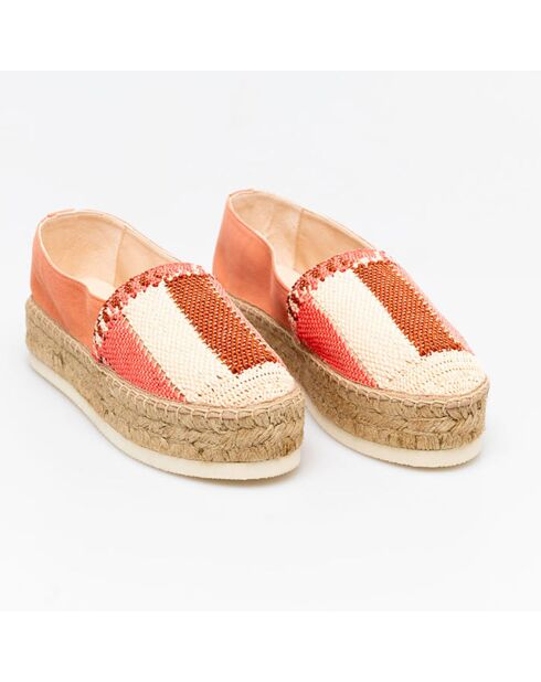 Espadrilles en Velours de cuir Aria rose orangé