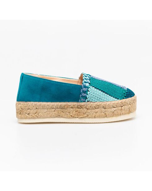 Espadrilles en Velours de cuir Isla turquoise